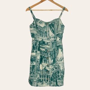 Emory Park Scene‎ Dress Shirred Smocked Vacation Unique Pattern Print Sheath